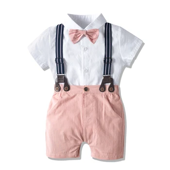 1-5 Rokov Chlapci Formálne Oblečenie Batoľa Oblečenie Set Biele Tričko + Ružové Šortky s Black Belt Módne chlapčeka Strany Vyhovuje