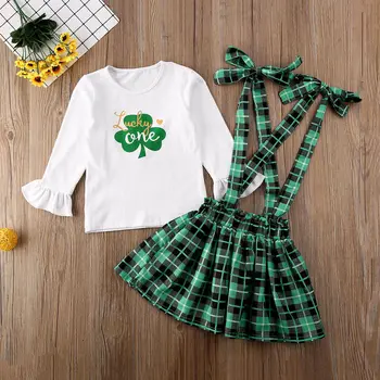 1-6Y St. Patrick ' s Day Batoľa, Dieťa, Chlapec, Dievča Oblečenie Nastaviť Ďatelina Dlhý Rukáv T shirt + Zelený Kockovaný Sukne Oblečenie Detí Kostýmy