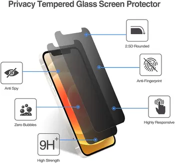 2 KS Privacy Screen Protector pre iPhone 12 11 Pro XR XS Max 30° Stupeň Anti-Spy Anti-Glare Tvrdeného Skla Film Kryt