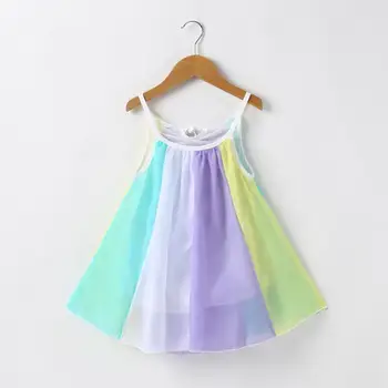 2020 Dievča Rainbow Šifón Princezná Elegantné Šaty s Podšívkou Letné Deti Popruh Sundress Deti Beach Party Šaty Pre Dievčatá