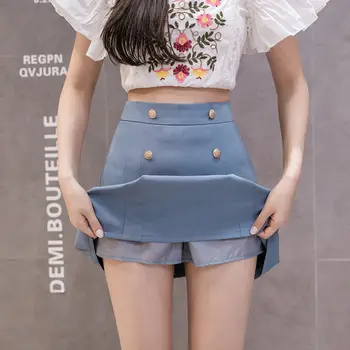 2020 Lete Mini Sukne pre Ženy, Dvojité breasted Vysoký Pás Slim kórejský Šifón Šortky, Sukne, Čierne Kawaii Skladaný Faldas Mujer