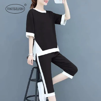2020 lete nové móde ženské oblečenie okrúhlym výstrihom, krátky rukáv kórejský štýl tepláková súprava ženy plus veľkosť dve dielna sada bežné oblek