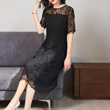 2020 lete nové módne štíhle sexy stab O-neck black-krátke rukávy ženské šaty plus veľkosť L-5XL vysoko kvalitný elegantný vestidos