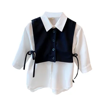 2020 Nové Módne Batoľa Dievčatá Dlhé Tričko a Vesta 2 Ks Oblečenie Set sa Deti Oblečenie Biele Blúzky, Košele a Čierne Wasitcoat