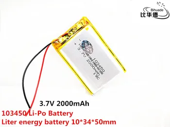 3,7 V 2000mAh 103450 Lithium Polymer Li-Po li ion Nabíjateľnú Batériu Lipo článkov Pre palubného telefónu PDA POS GPS Bluetooth reproduktor