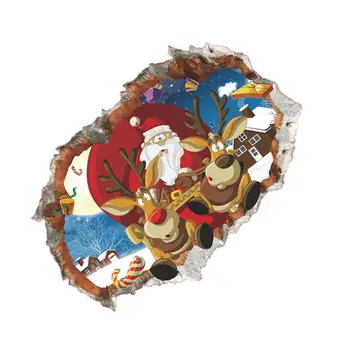 3D Steny Stick Vianočné Dekorácie Vymeniteľné 3D Porušenú Stenu Santa Claus, Soby Nálepky na Stenu, Tapety na Steny Interiéru Odtlačkový