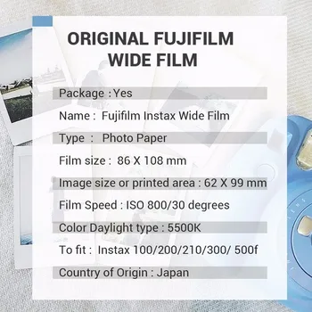 40 Filmov Fujifilm Instax Široký Okamžité Biely Okraj Pre Fotoaparát Fuji 100 200 210 300 500AF Lomografia foto