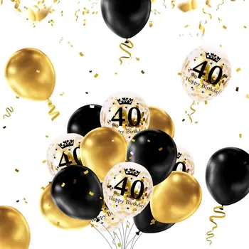 40. Čierne Zlato Narodeniny, Party Dekorácie, Happy Birthday Banner, Hélium Číslo Balón 40 XXL, 2 Zlaté Strapce Opony, Latex Con