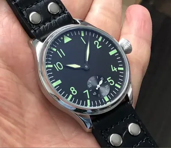 44 mm black dial Ázijské 6498 17 šperky Mechanické Strane Vetra pohyb pánske hodinky zelený svetelný Mechanické hodinky gr43-20