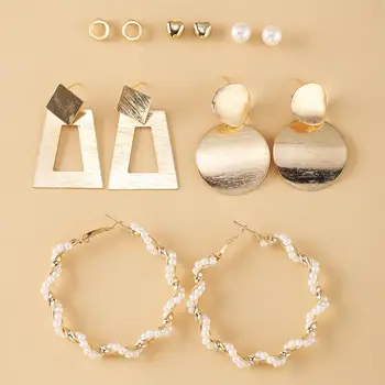 6 Párov Kvet dámske Náušnice Set Pearl Crystal Stud Náušnice Geometrické Strapec Náušnice pre Ženy Kvalitné Šperky, Darčeky