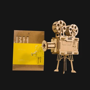 77Pcs DIY 3D Film Projektor Puzzle Drevené stavbu Modelu Auta Montáž Vitascope Hračka blok montáž hračky