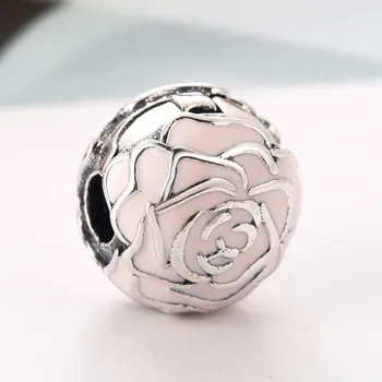 Autentické S925 Silver Rose Garden Klip Ružová Smalt Korálky Kúzlo fit Lady Náramok Náramok Pre Ženy DIY Šperky