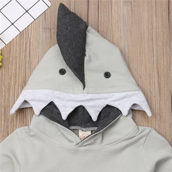 Baby Boy Šaty, Jeseň, Zima Žralok s Kapucňou Topy+Nohavice 2KS Monster Set Oblečenia 6-18 M 1-4Y