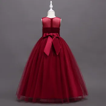 BH591#Víno Červená Bublina sukne Princezná výkon Kvetina Dievča Šaty dlhé svadobné party prom šaty veľkoobchod detského oblečenia