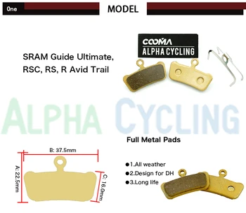 Bicykel Disk Brzdové Doštičky pre SRAM Sprievodca RSC, RS, R, Avid Skúšania, 4 Pistion Kotúčové Brzdy, Zlato, Full Metal, 10 Párov