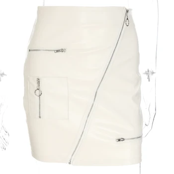 Biela Kórejský Štýl Sukne Dámske Street Style Linky Sukne Leta 2018 Vysoký Pás Móde Steampunk Kožené Krátke Sukne
