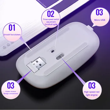 Bluetooth duálny režim+2.4 G dobíjacia myš Bluetooth 3.0+5.0 vypnúť tichý tablet hra 2.4 g svietiacimi LED wireless mouse