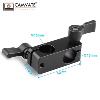 CAMVATE 90 Stupeň Otočiť Doprava Uhol Dvojité Tyči Clamp Adaptér Pre DSLR Fotoaparát/Video 15mm Prúty Ramenný Plošinu Systém Podpory Systému