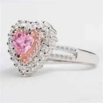 CC Ružové Srdce Prstene Pre Ženy 925 Silver Romantická Svadba, Svadobné Šperky Cubic Zirconia Diamant Luxusný Prsteň Drop Shipping CC1490