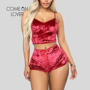 Comeonlover 5XL Nové Velvet Pyžamo Nastaviť Sexy Ženy tvaru Módne oblečenie pre voľný čas bez Rukávov Top + Šortky Košieľka Sleepwear RI81016