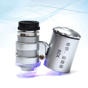 DHL/Fedex 50PCS 60 X Mikroskopom Prenosný Mini Pocket Vysoký Výkon lupa S LED Svetlom Peniaze Detektor