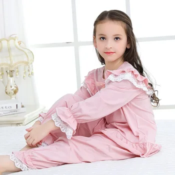 Dievča Pajama Nastaviť 2019 Nové Deti dlhým rukávom, bavlna princezná Pajama Baby girl Čipky oblečenie móda Deti Oblečenie 2 6 8 10 11Y