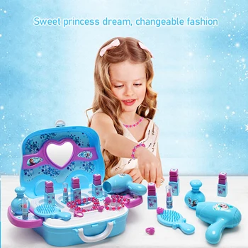 Dievčatá Disney princezná mrazené Obliekanie make-up hračka nastaviť deti Krása hračky Detí simulácia toaletný stolík Módne Hračky