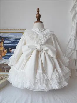 Dieťa Dievča, Jeseň, Zima Dlhý Rukáv Biele Nežnej Čipky Lolita Vintage španielsky Anglicko turecký Princezná Šaty Šaty na Narodeniny