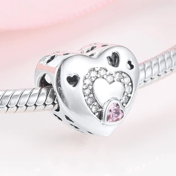 DIY Darček 925 Sterling Silver Zirkón Ružový Srdce Láska Ste zobrazili kľúčové tlačidlá Prívesok Fit Pôvodné Mikiwuu Kúzlo Náramok Náramok Šperky robiť