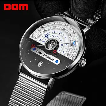 DOM pánske Hodinky 30 m Vodotesný Top Značky Luxusné Veľké Dial Tvorivé Quartz Hodinky Mužov Silver Mesh Pás Náramkové hodinky M-1288D-7M