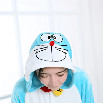 Doraemon Pajama Nastaví na Jar a na Jeseň Cartoon Sleepwear Pre Mužov, Ženy Pajama Flanelové Zvierat Doraemon Pajama Jeden Kus Sleepwear