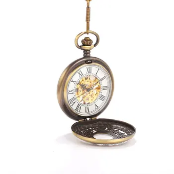 Duté vyrezávané medi súd stupnice, veľké vreckové hodinky osobnosti trend kreatívny darček hodnota nádherné flip mechanické vreckové hodinky