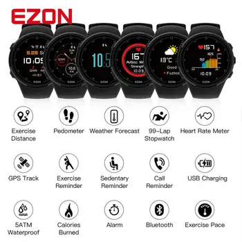 EZON T958 HD Farebný Displej Optické Tepovej frekvencie, GPS Smartwatch Bluetooth Marathon Running Mens Hodinky pre Android IOS Telefón
