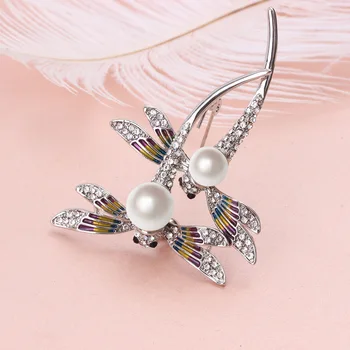 FARLEENA Šperky shell perly simulované-pearl maľovanie dragonfly brošňa kolíky módne brošňa pre ženy