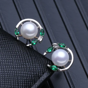 FENASY 925 Sterling Silver Prírodné Perly Emerald Šperky Súpravy Listových Náušnice, Náhrdelník Prívesok Zásnubný Prsteň Sady Pre Ženy