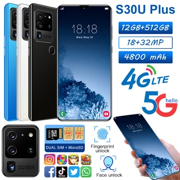 Globálne S30U Plus 6.8 Palcový Reálne 5G NECH mobilné telefóny 12 GB+512 gb diskom Veľká Pamäť Android Smartphony MTK6889 10-Core Dual SIM Mobilný Telefón