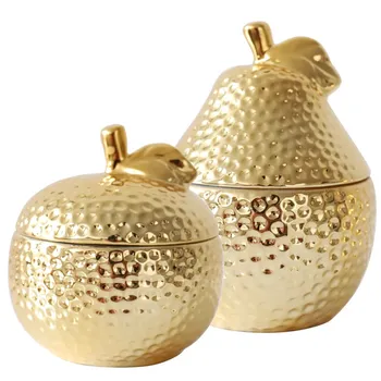Gold Ceramic Jar Plody Hruškovitého Tvaru Tesnenia akumulačná nádoba s Vekom, Domáca Kuchyňa Dekorácie Electroplate Candy Cookie Nádoby, Kontajnera,