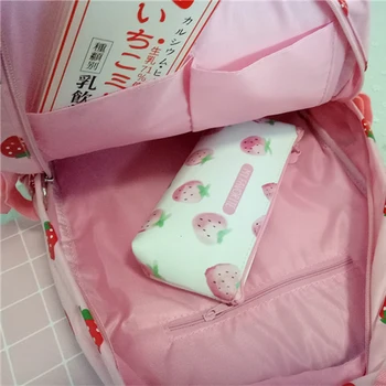 Harajuku Kawaii Jahoda Pack Taška Plátno Batoh Sladké Lolita Dievèa Študent Zips Lolita Aktovka Cestovná Taška