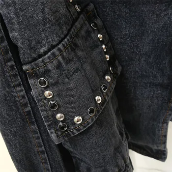 Harajuku Nadrozmerné Denim Jacket Nity Priateľ Bežné Študent Vrchné Oblečenie Denim Kabát Vintage Voľné Čierne Džínsy Bunda Streetwear