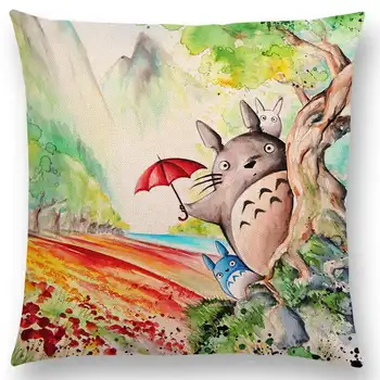 Hot Predaj Hayao Miyazaki Funguje Akvarel Totoro Howl ' s Moving Castle Odvážneho Preč Castle In The Sky Vankúš Sofa Hodiť Vankúš