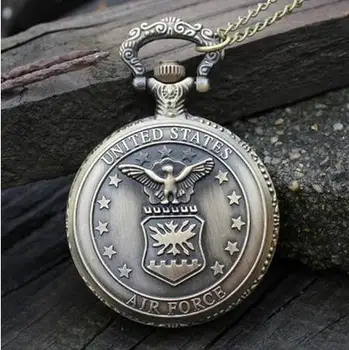 Hot predaj Vintage Antické bronzové Spojené Štáty polícia logo vreckové hodinky Náhrdelník s reťazca Človeka darček