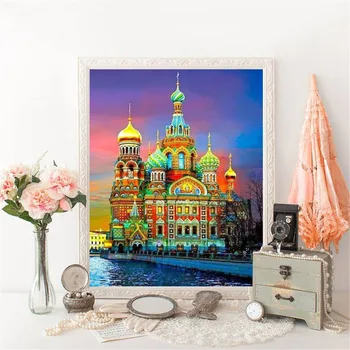 HUACAN 5d DIY Diamond Maľovanie Plný Kostol Námestie Vŕtačky Diamantové Výšivky Mozaiky Moskva Wahim Nanebovstúpenie Katedrála Home Decor