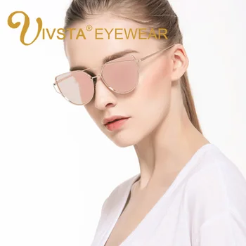 IVSTA Horúce Zrkadlo Ploché Sklá Ženy Cat Eye Klasické slnečné Okuliare Značky Dizajnér Twin-Lúče Rose Gold Rámom Slnečné Okuliare pre Ženy