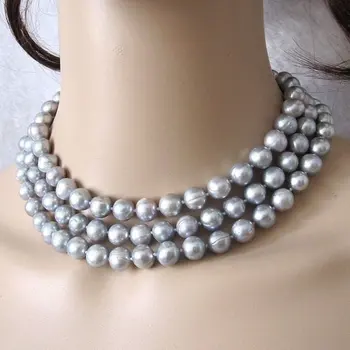 Jedinečný Perál, drahokamov Obchod 48inches Dlho Pearl Šperky Umelé 7-8mm Šedá Farba Sladkovodné Perlový Náhrdelník