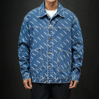Jeseň Denim Jacket pánske Sako Modrá Bežné Teen Džínsové Oblečenie Bavlna Klope Dlhý Rukáv Denim Pilot Osobnosti Trend Bunda