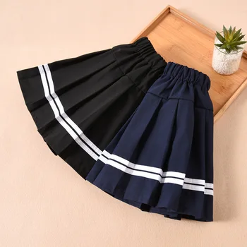 Jeseň Dievčatá Modré, Čierne Sukne Bavlna Japonský Prúžok Skladaná Sukňa Dievča Školské Uniformy veku 4 -16 rokov Preppy Dospievajúce Deti Oblečenie