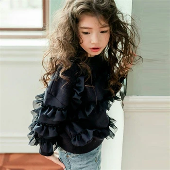 Jeseň jar dievčatá sveter kórejské deti oblečenie čipky šitie osobné topy deti módne princezná kabát