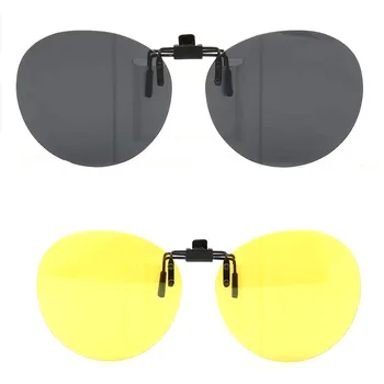 Klip Na Polarizované Okrúhle Slnečné okuliare, Šošovky, Clip Flip Up Muži Ženy Móda UV Ochrany klasické Jazdy Nightvision rybolovu čierne