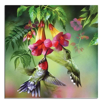 Kvet, vták 20x20 Vyšívanie, Námestie Výšivky Diy Diamond Maľovanie Vŕtať Drahokamu Plný Prilepiť Vzor Dekorácie, Obrazy