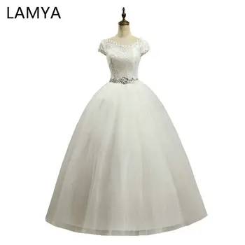 LAMYA Elegantné Lacné Crystal Svadobné Šaty 2019 Móda Krátkych Nevesta Šaty Plus Veľkosť Vestido De Noiva Ples Svadobné Šaty